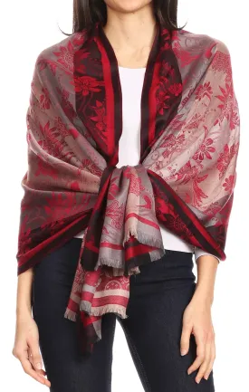 Sakkas Serina Women's Silky Soft Reversible Floral Woven Pashmina Scarf Shawl Wrap