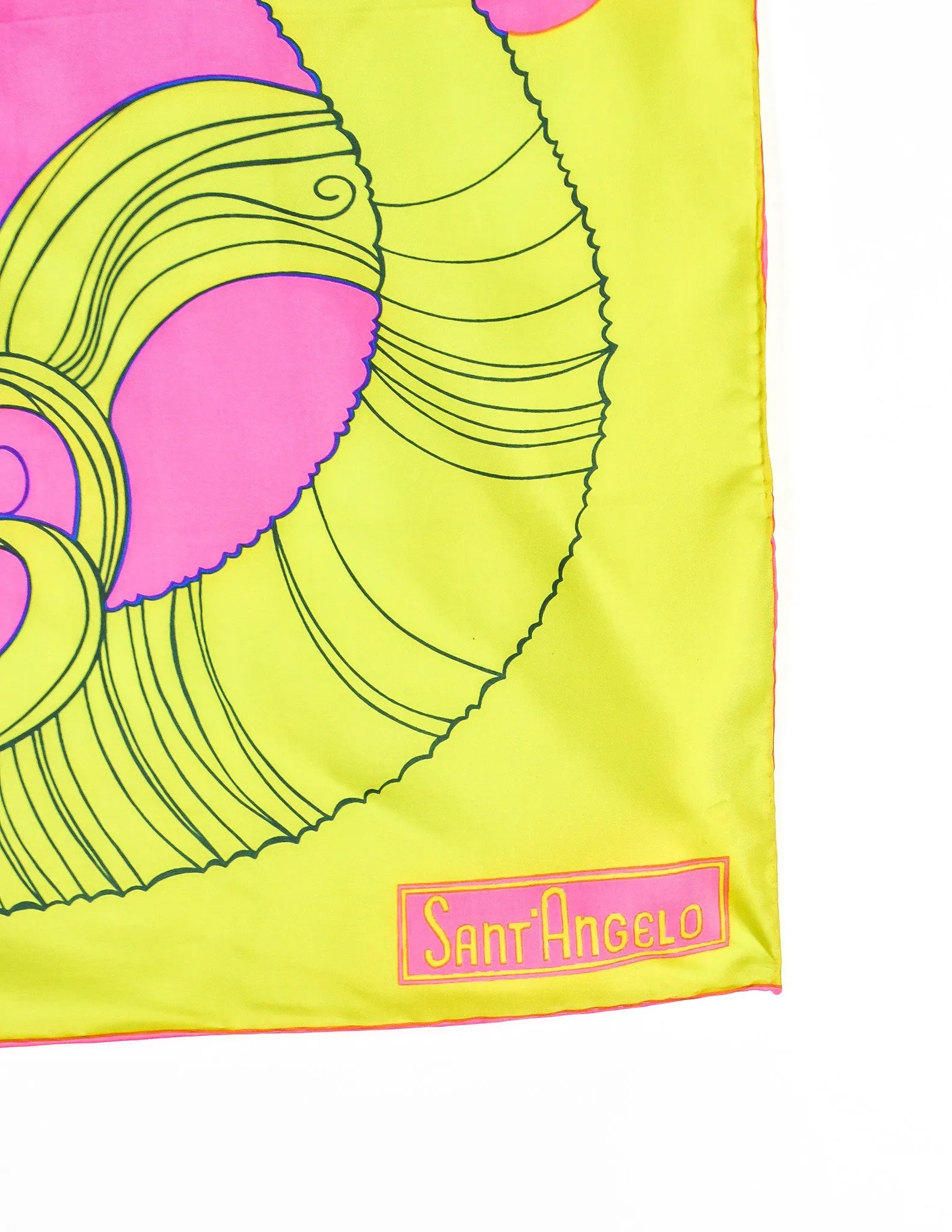 Sant'Angelo Vintage Hot Pink and Chartreuse Silk Scarf