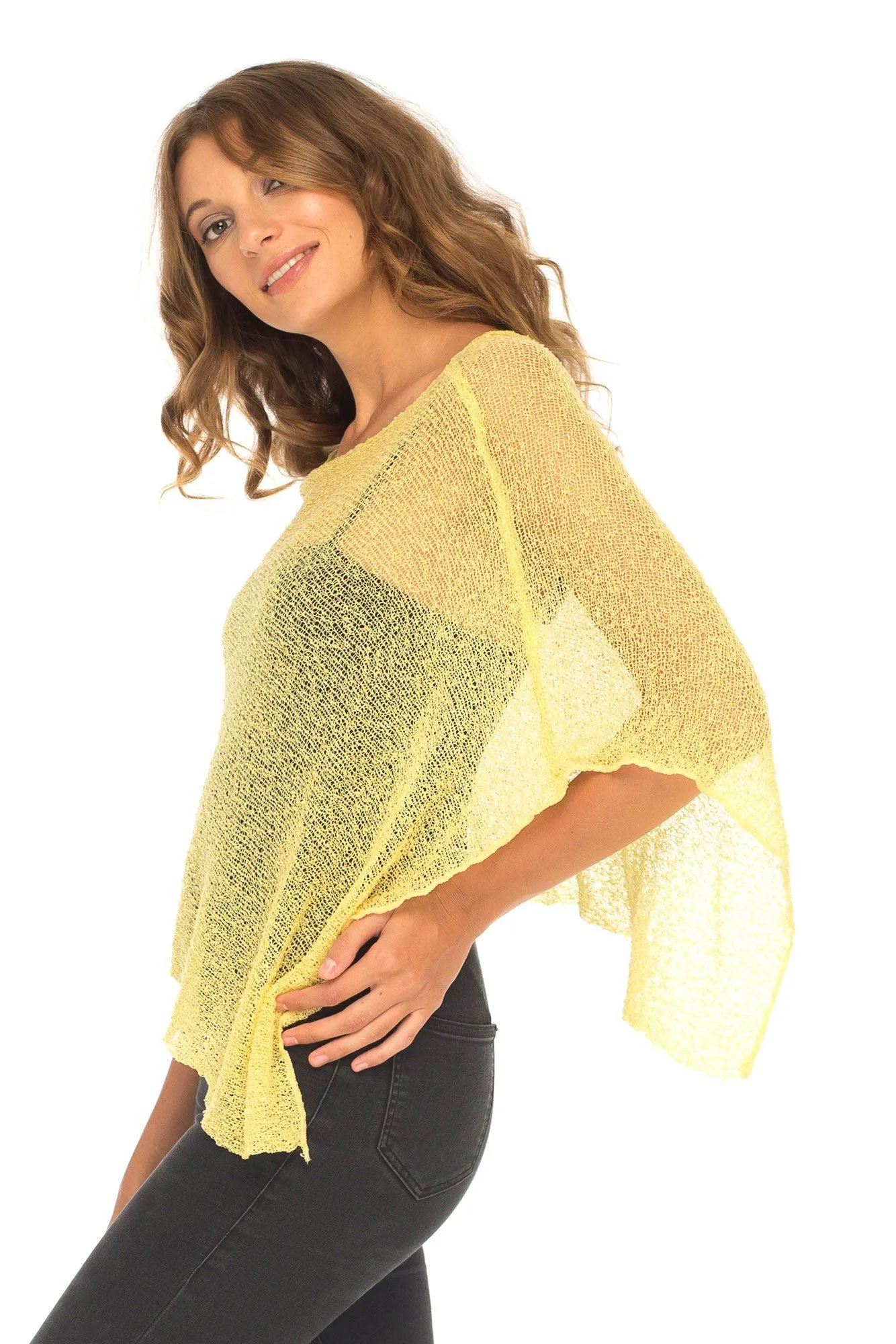 SHU-SHI Womens Sheer Knit Poncho Shrug Lightweight Cover Up One Size Fits Most