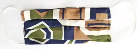 Silk Mask, In Art Deco Pattern with Green, Navy, and Brown