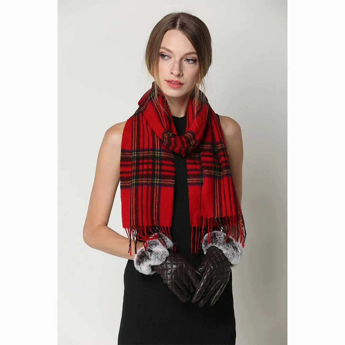 Ugg 100% Wool Scarf Check Red and Navy