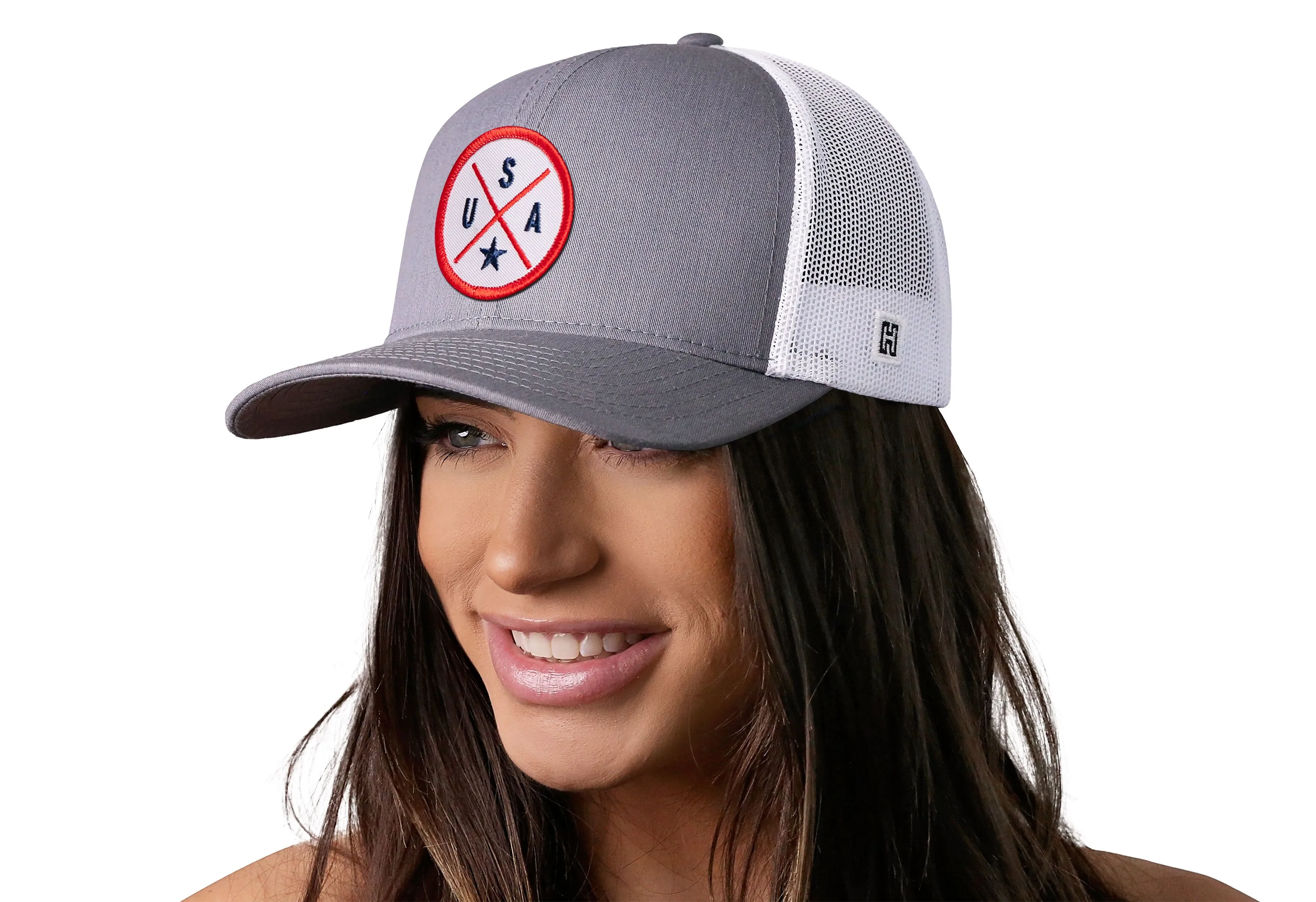 USA Trucker Hat  |  Gray White America Snapback