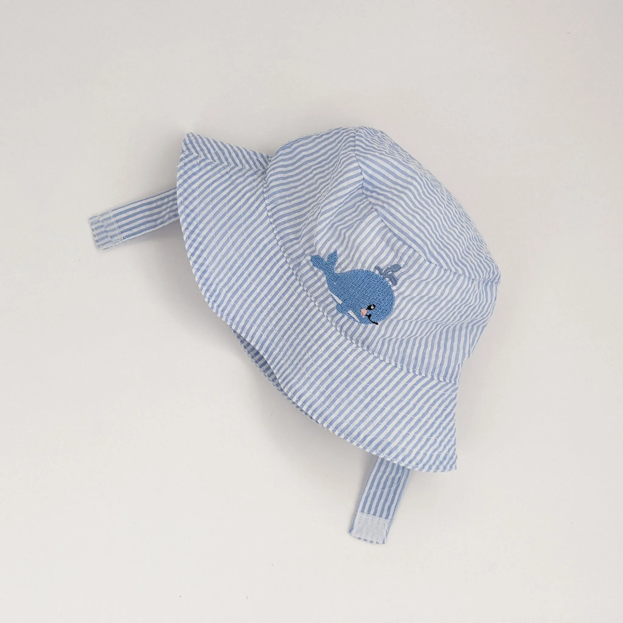 Whale Blue Seersucker UPF 25  Bucket Hat