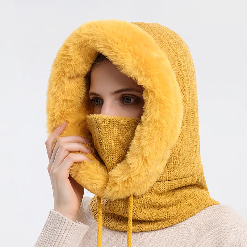 Women's Candy Color Face Hood Mask Knitted Hat