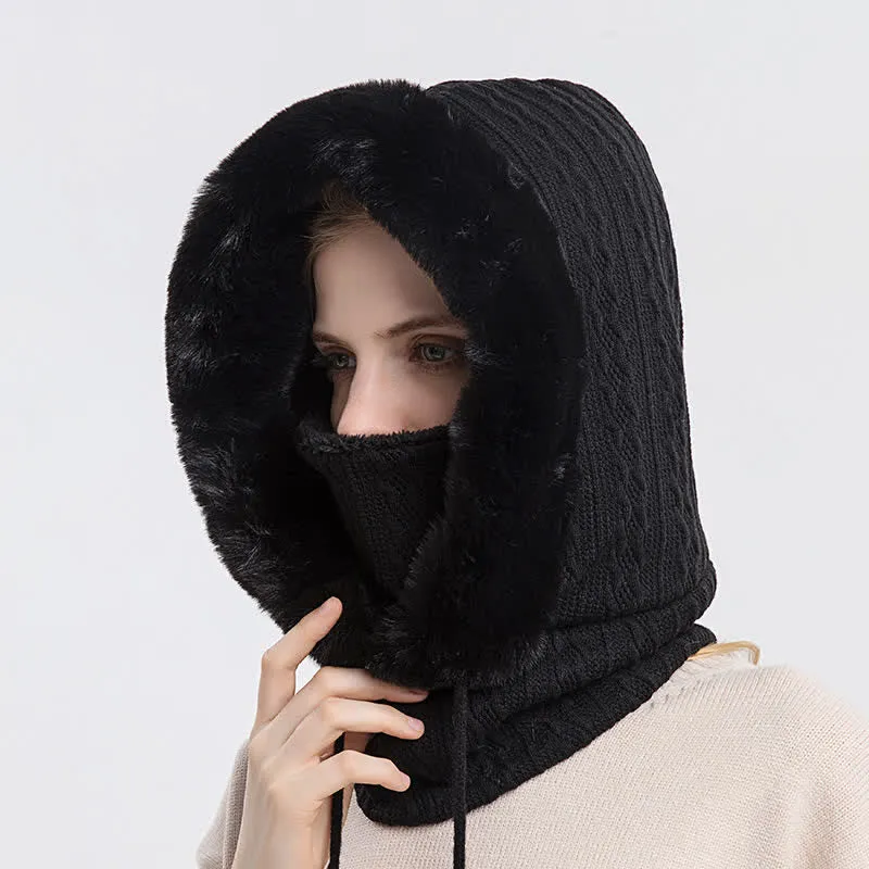 Women's Candy Color Face Hood Mask Knitted Hat