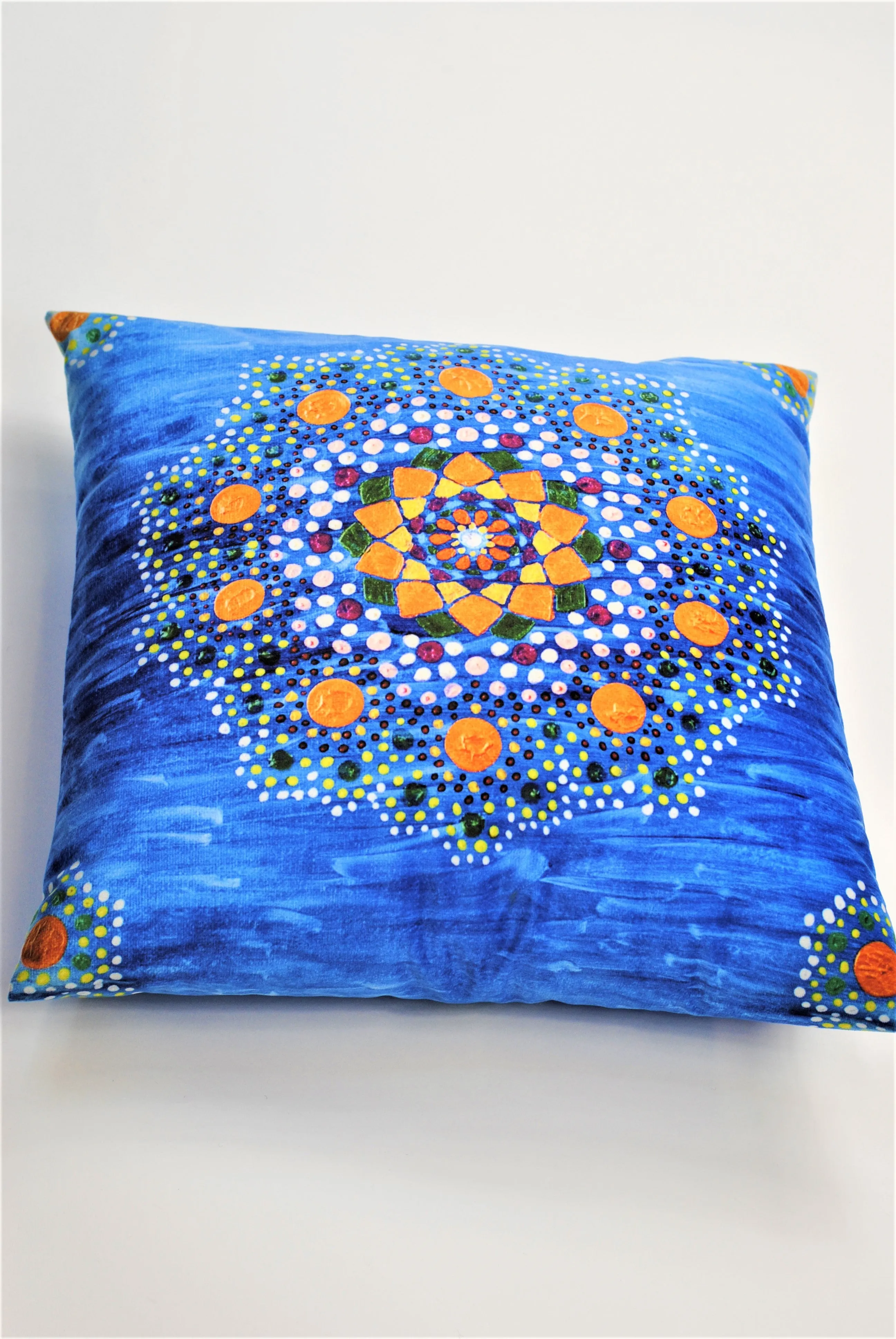 Yana MANDALA DREAM Dot Art Decorative Throw Pillow In Blue Orange