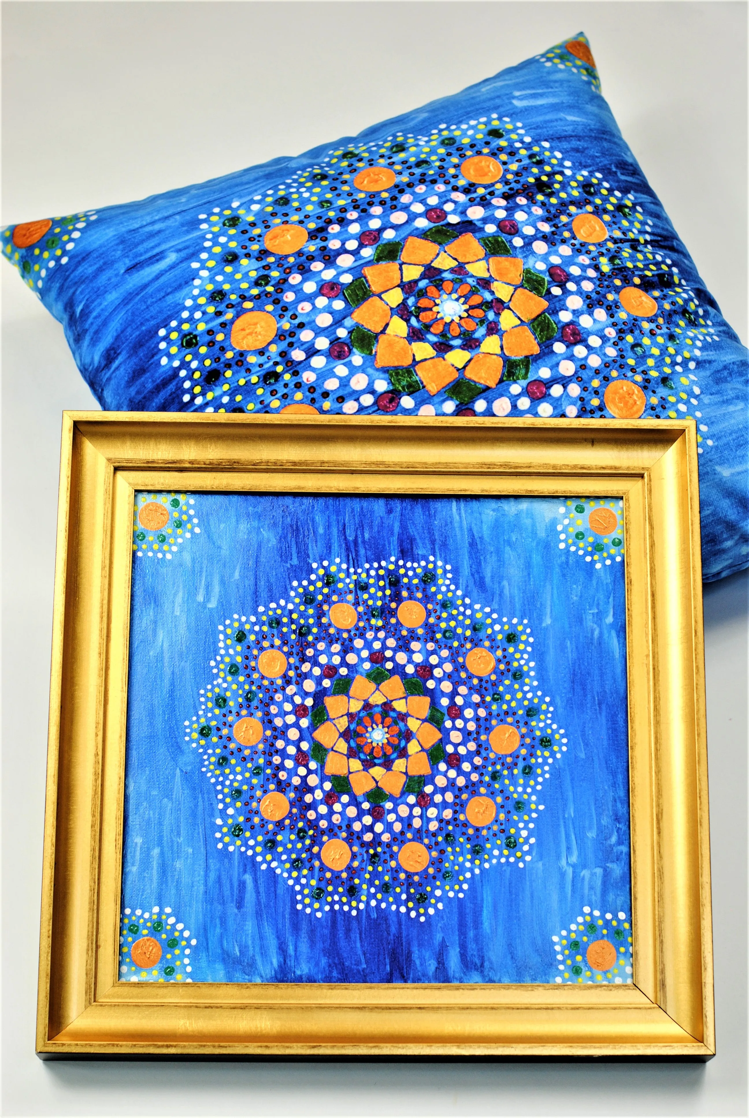 Yana MANDALA DREAM Dot Art Decorative Throw Pillow In Blue Orange