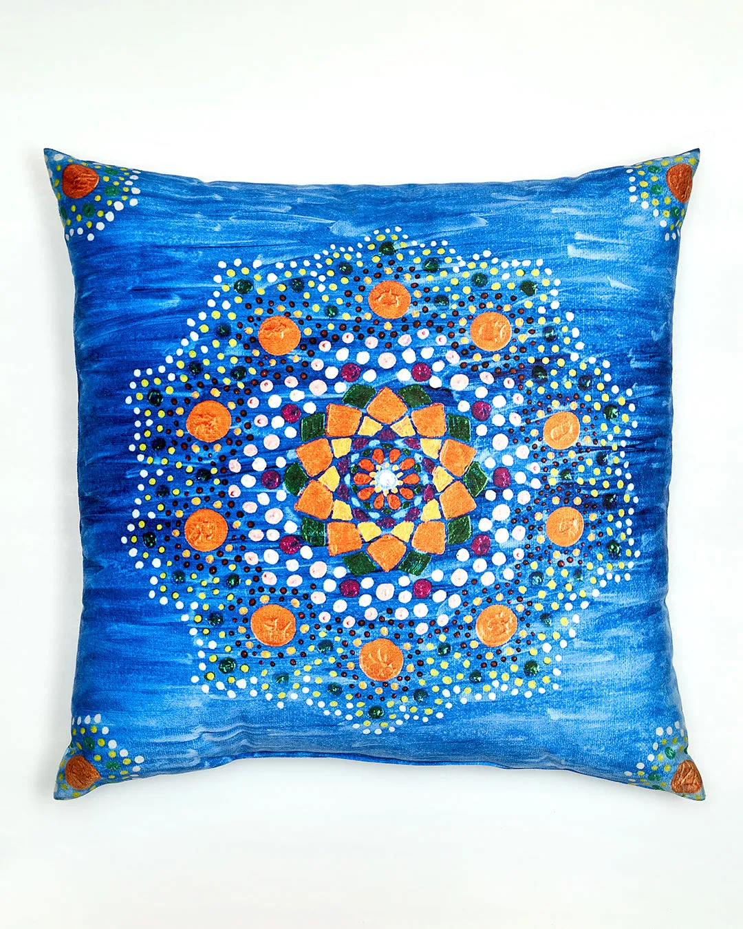 Yana MANDALA DREAM Dot Art Decorative Throw Pillow In Blue Orange