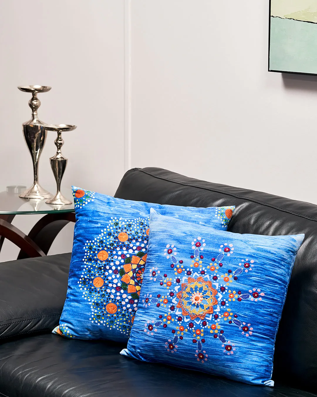 Yana MANDALA DREAM Dot Art Decorative Throw Pillow In Blue Orange