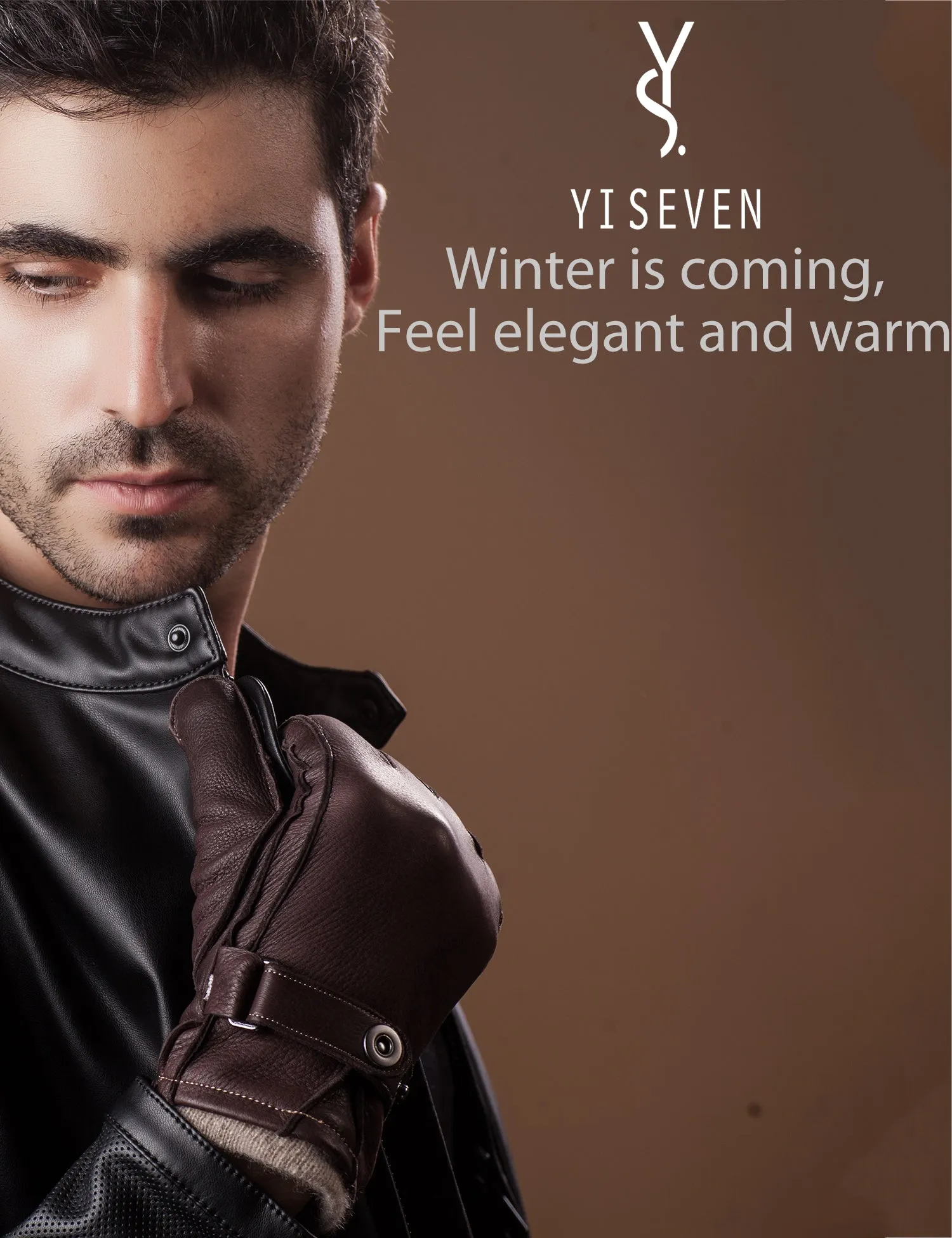 YISEVEN Men's Cashmere Deerskin Leather Gloves