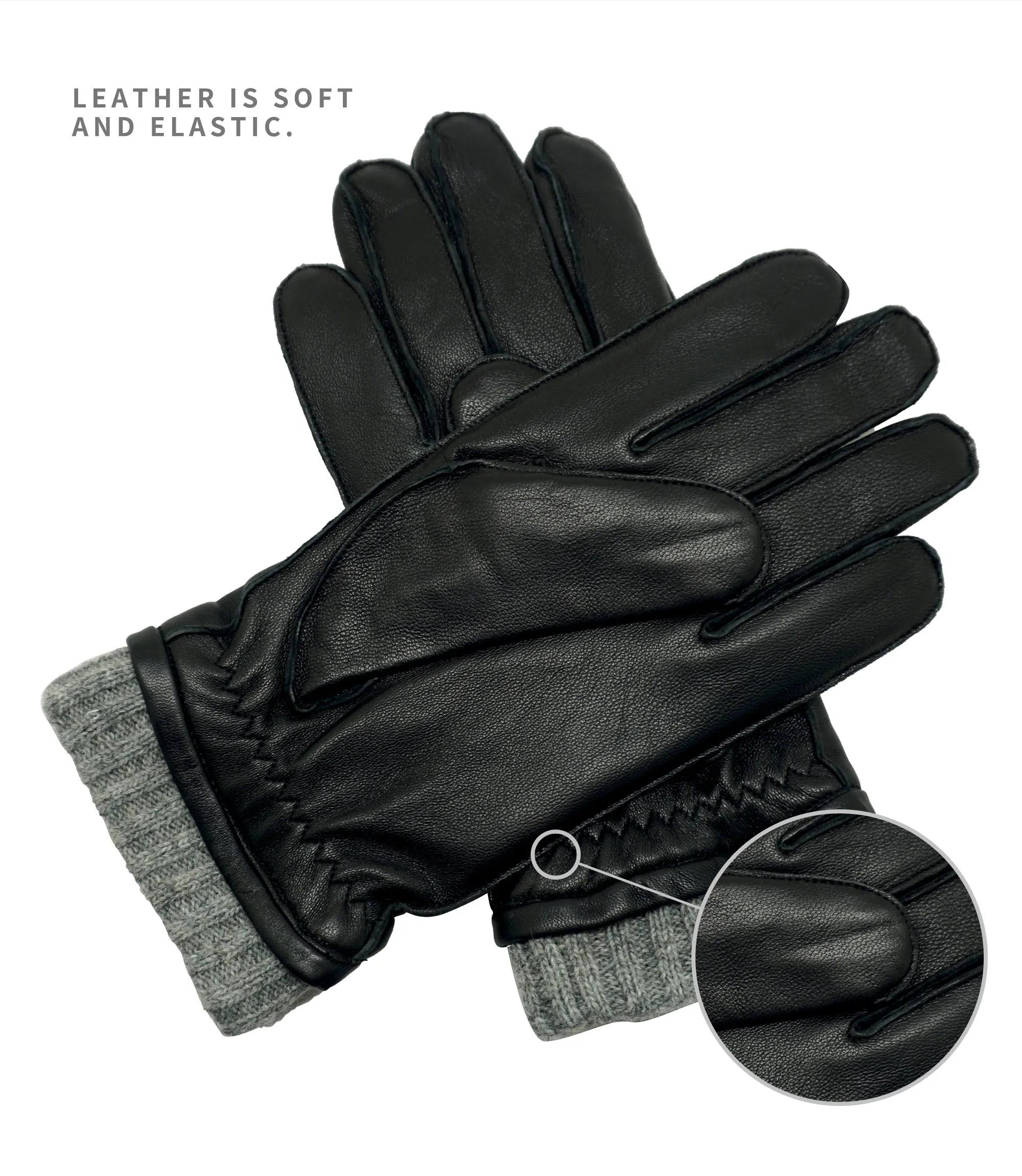 YISEVEN Winter Men’s   Sheepskin Leather Gloves